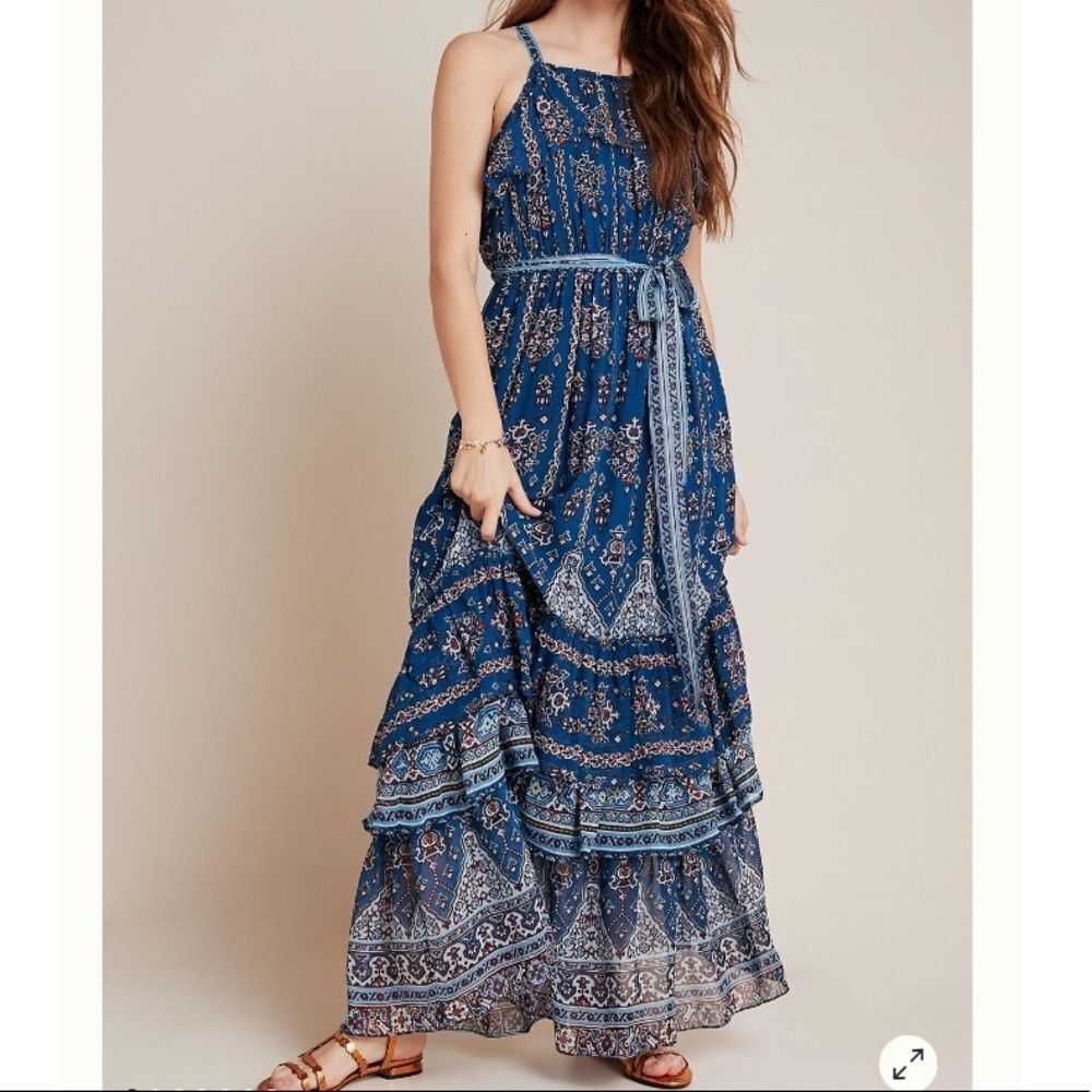 NWT Anthropologie Sasha Ruffled Boho Maxi Dress